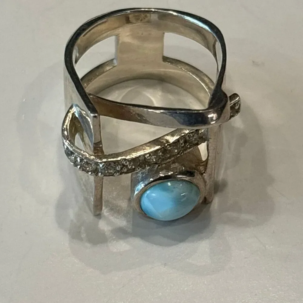 Marahlago Larimar Dante Sterling silver white topaz sculpture ring Sz 8 - Picture 8 of 12